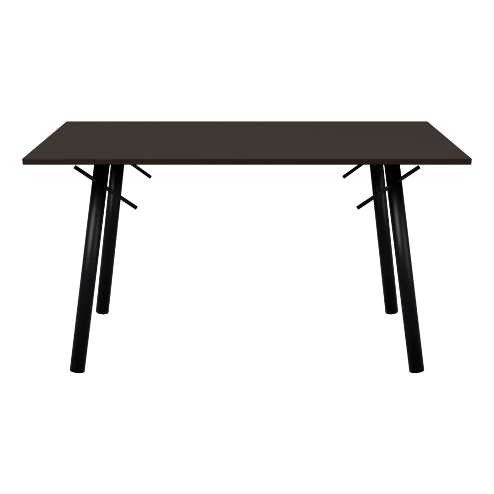 Tempe Esstisch mit Stahlbeinen, rechteckig oder quadratisch – 140 × 80 cm, Walnuss, Gestell Schwarz, 3D-Ansicht