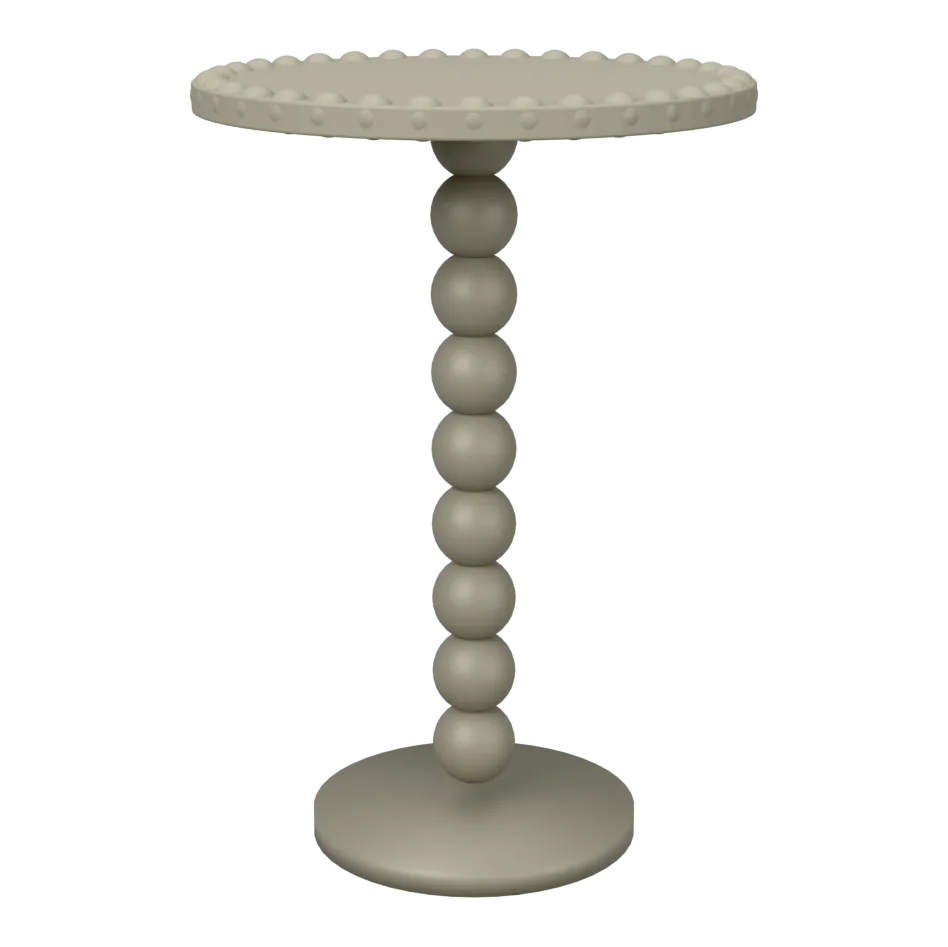Runder Beistelltisch Pearl mit Perlenrand aus MDF – Taupe, 3D-Ansicht