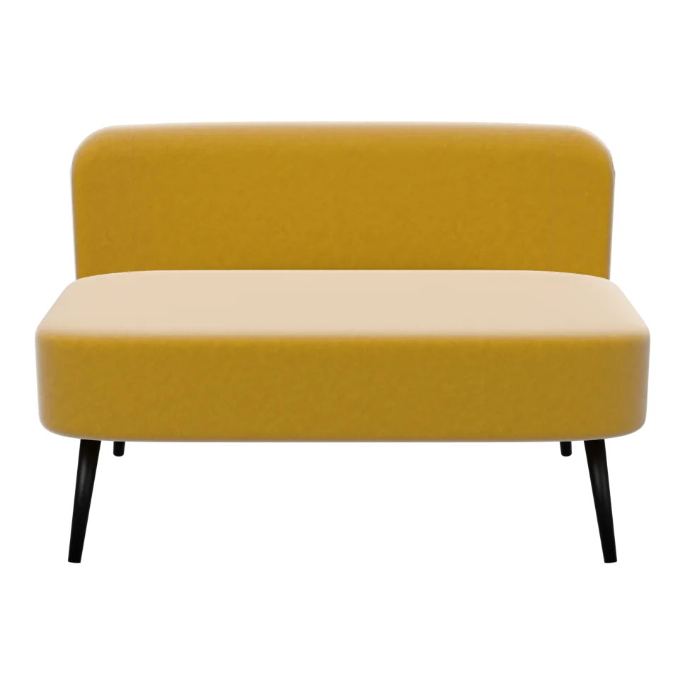 Sara kleines Sofa mit hohen Holzbeinen – Ocker, Samt, 3D-Ansicht
