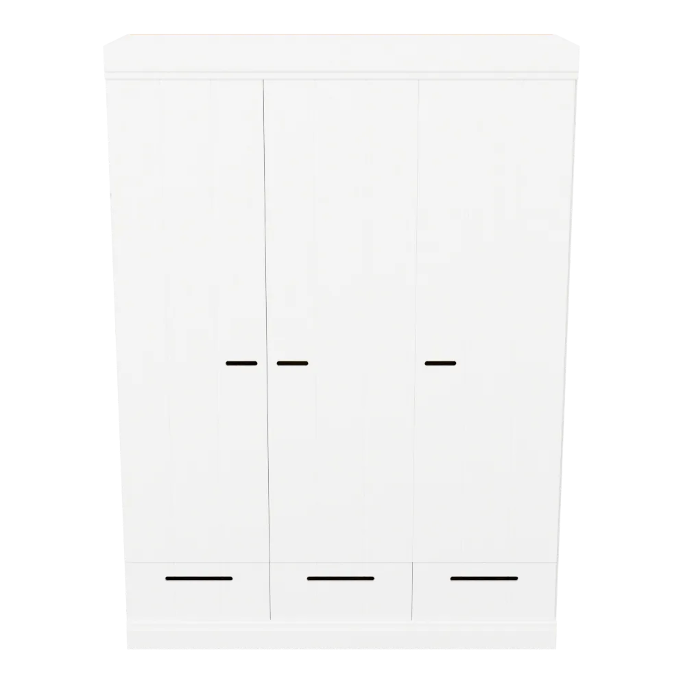 Connect Kleiderschrank mit Schubladen, 3-türig, FSC®-zertifiziert – Weiß, 3D-Ansicht