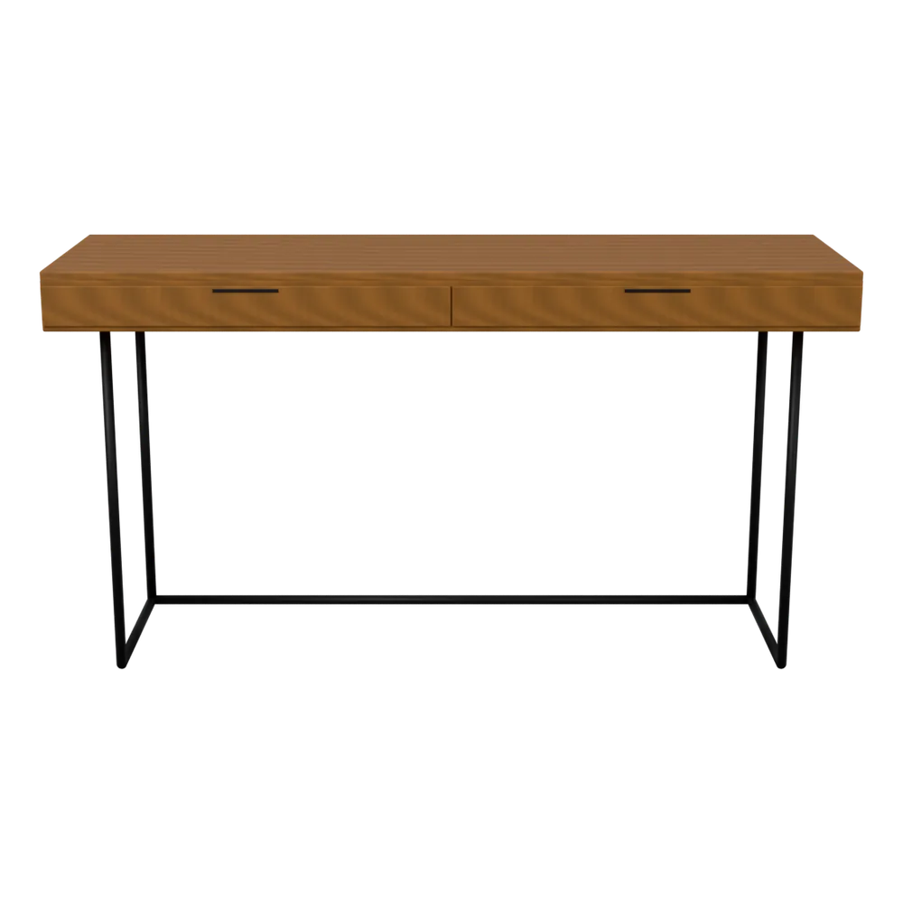 Silas Schreibtisch mit zwei Schubladen, FSC®-zertifiziert – 140 × 44 × 74 cm, Eiche, 3D-Ansicht