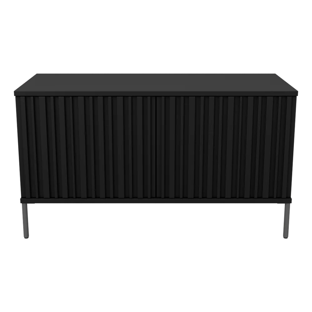 New Gravure TV-Möbel mit grafisch geprägten Türen, FSC®-zertifiziert – Schwarz, 3D-Ansicht