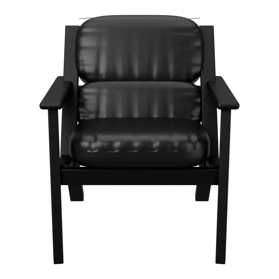 Houston Sessel mit Armlehnen – Schwarz, Lederbezug, 3D-Ansicht