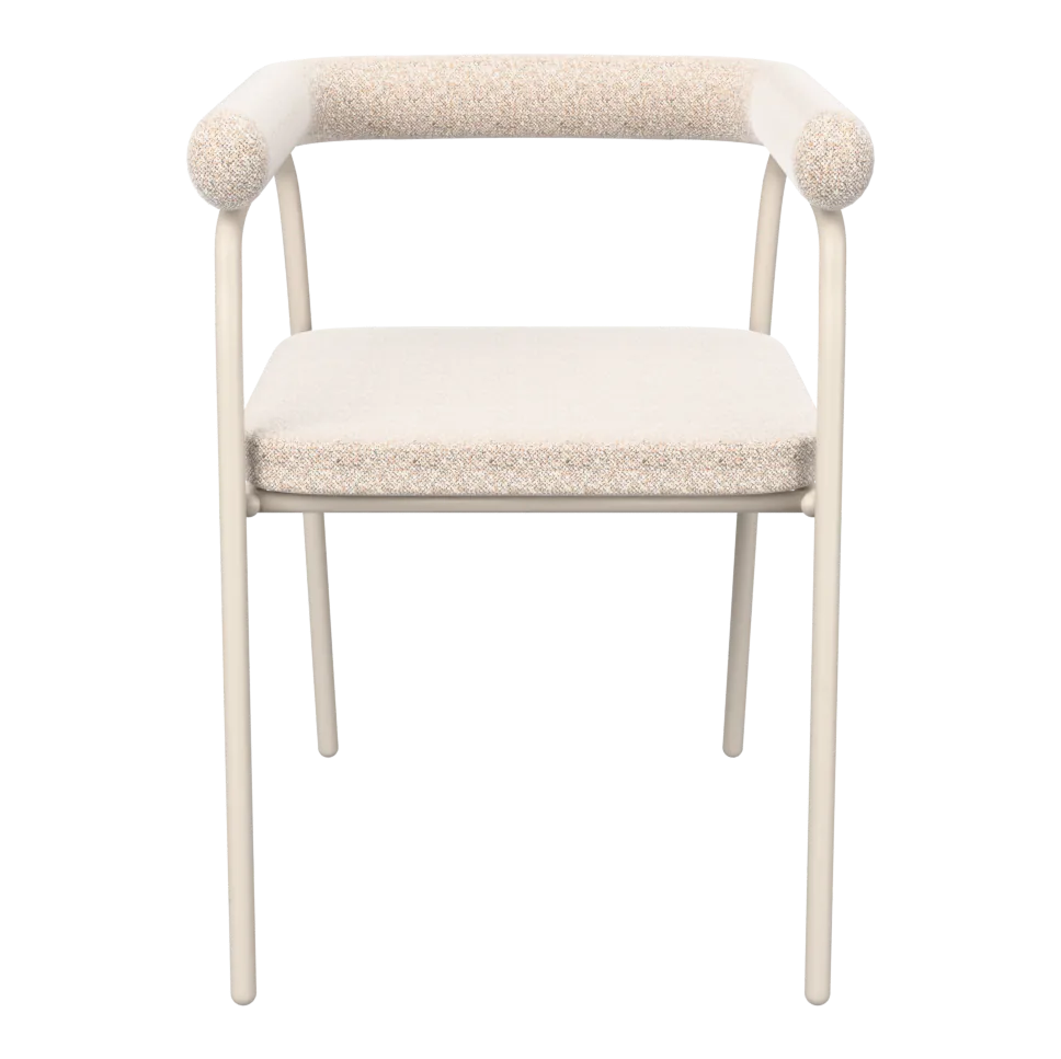 Ecto Esszimmerstuhl aus Eisen und Polyester, FSC®-zertifiziert – Farbe: Sandfarben, 3D-Ansicht