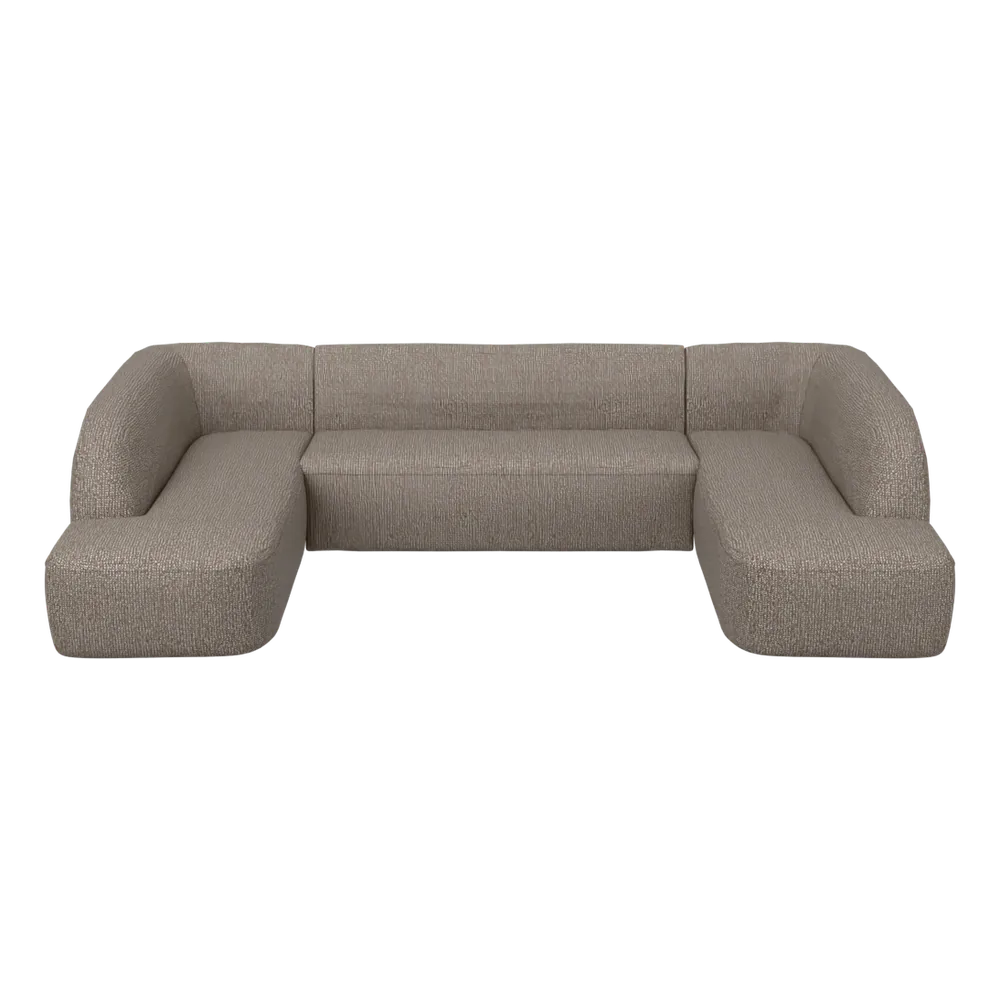 Sloping U-förmiges Ecksofa – Hellbraun melange, Melangegewebe, 3D-Ansicht
