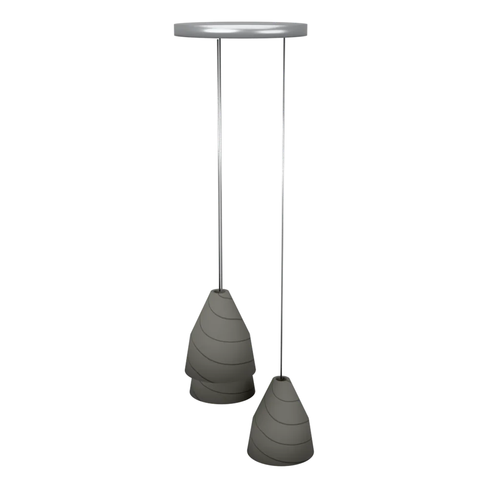 Concrete Hängelampe 3-flammig rund, Grau, 3D-Ansicht