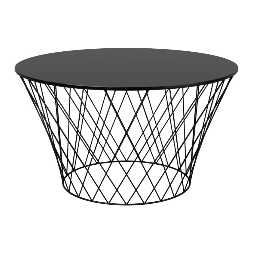 Noa Couchtisch mit Metallkorb Ø 80 cm – Schwarz, 3D-Ansicht