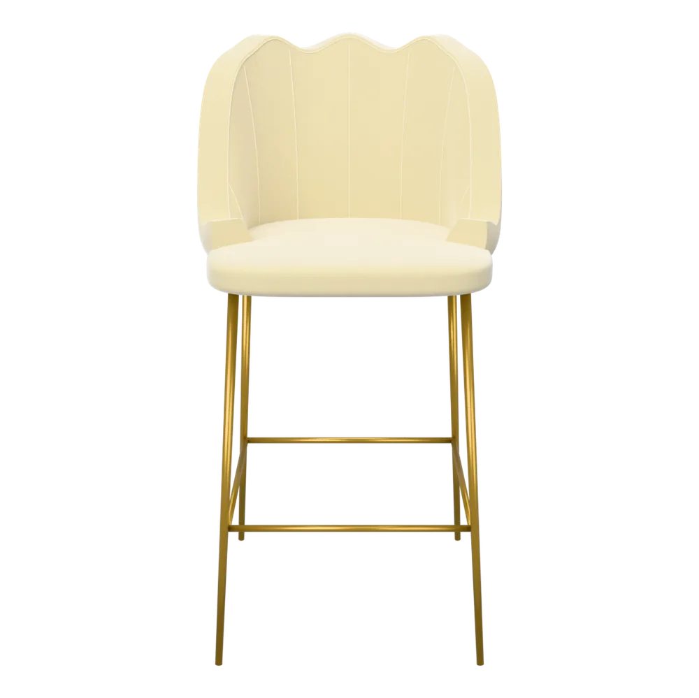 Arielle Barhocker Muscheldesign 2er Set Samt – Beige/Gold, 3D-Ansicht