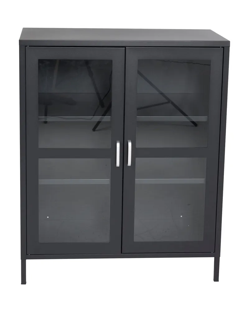 Acero Highboard aus Stahl mit Glastüren in 43 × 97 × 80 cm, Schwarz, Ansicht 1
