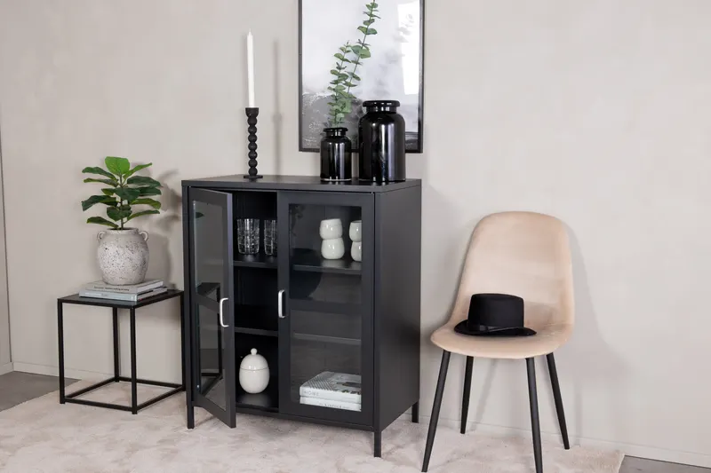 Acero Highboard aus Stahl mit Glastüren in 43 × 97 × 80 cm, Schwarz, im Wohnraum, Ansicht 2