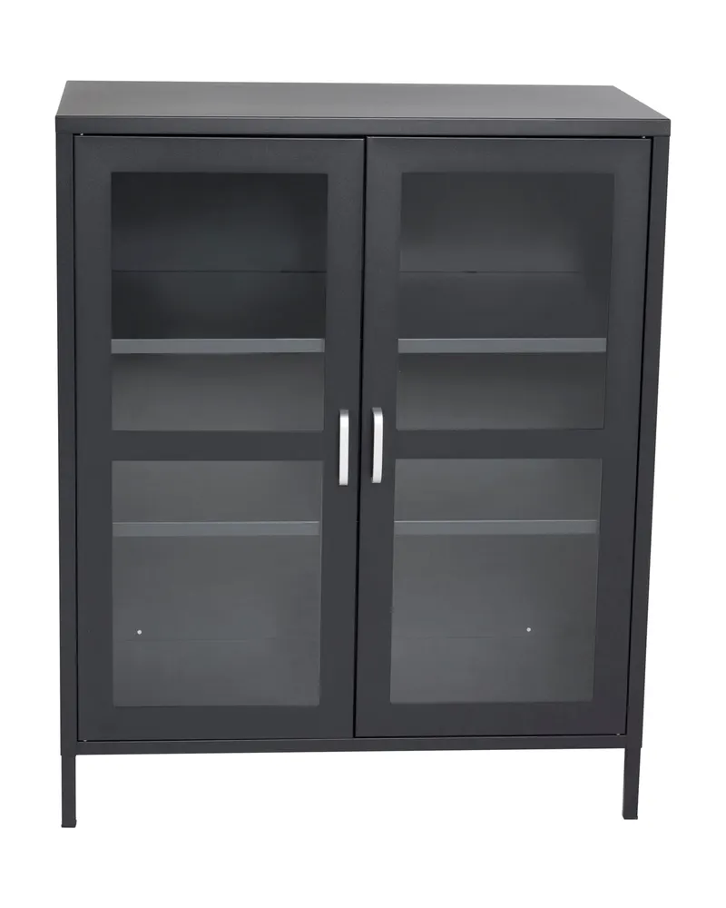 Acero Highboard aus Stahl mit Glastüren in 43 × 97 × 80 cm, Schwarz, Ansicht 2