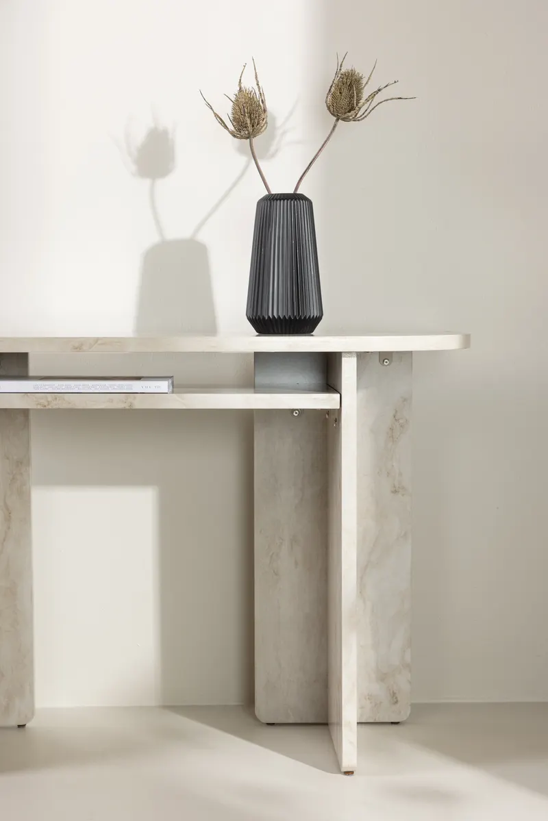 Ålesund rechteckiger Beistelltisch in Marmoroptik mit Ablage in 120 × 40 cm, im Wohnraum, Ansicht 2