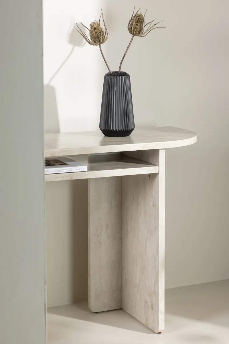 Ålesund rechteckiger Beistelltisch in Marmoroptik mit Ablage in 120 × 40 cm, im Wohnraum, Ansicht 3