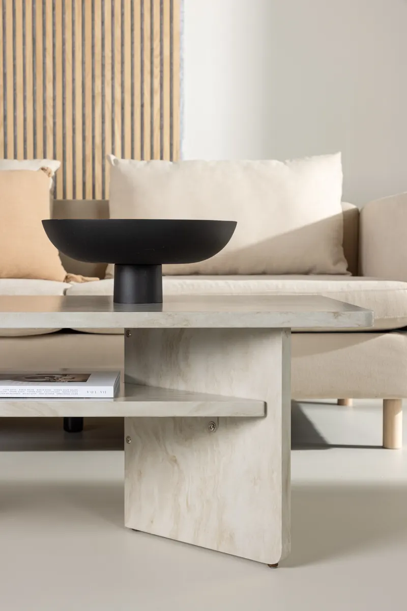 Ålesund eckiger Couchtisch in Marmoroptik in 120 × 60 cm, im Wohnraum, Ansicht 2