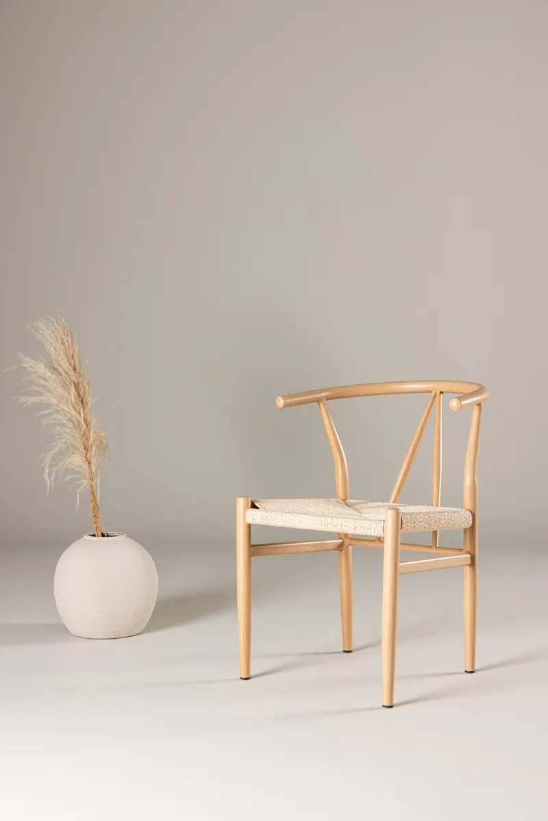 Alfons Esszimmerstuhl mit Stahlgestell in Beige, Gestell Natur, im Wohnraum, Ansicht 1