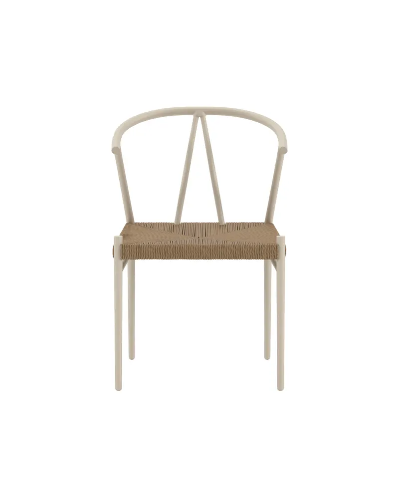 Alfons Gartenstuhl mit Rattansitz und geschwungener Lehne in Natur, Gestell Beige, Ansicht 2