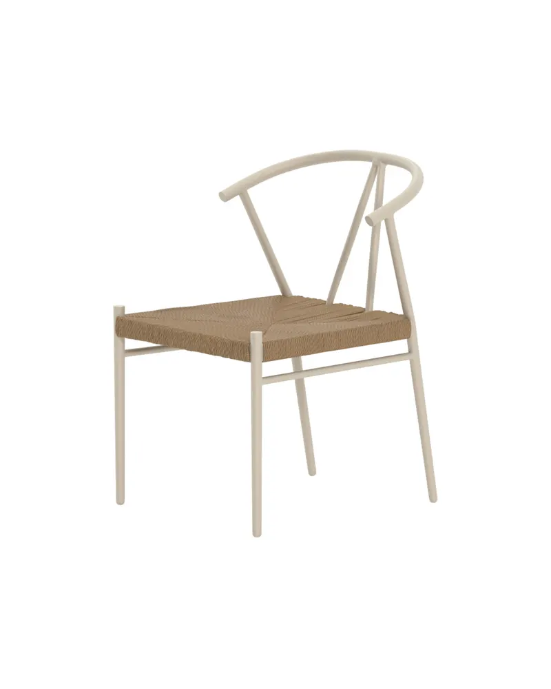 Alfons Gartenstuhl mit Rattansitz und geschwungener Lehne in Natur, Gestell Beige, Ansicht 3