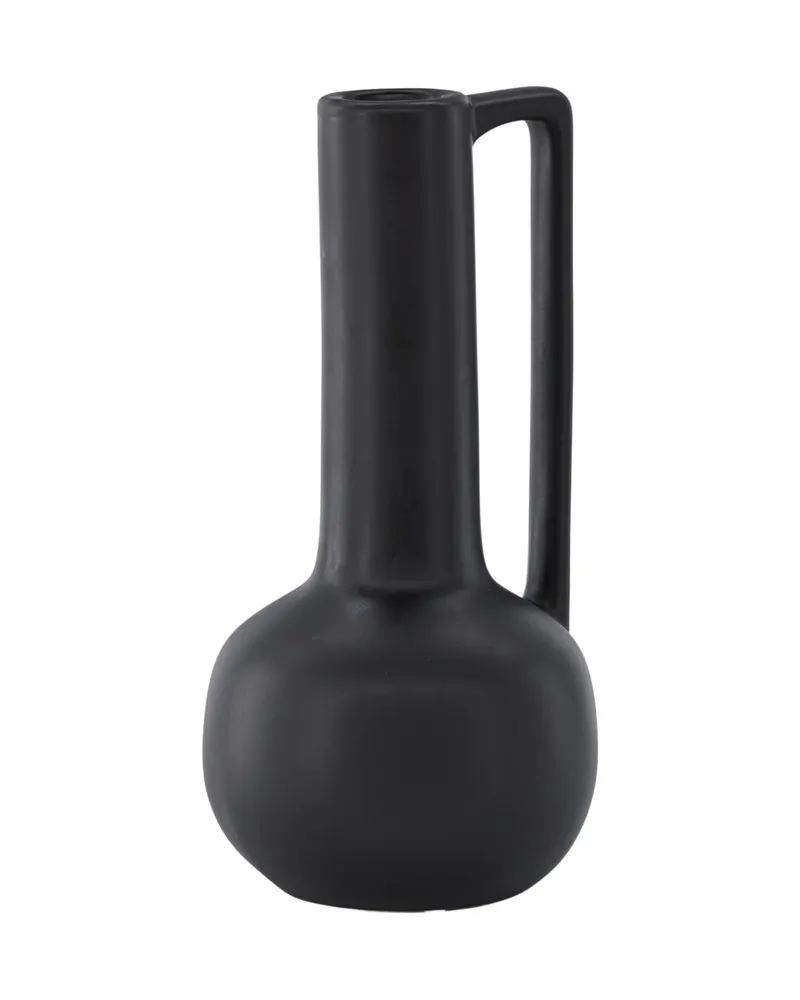 Allis Vase aus Steinzeug mit Kugelbauch, langem Hals und Henkel in Schwarz, Ansicht 1