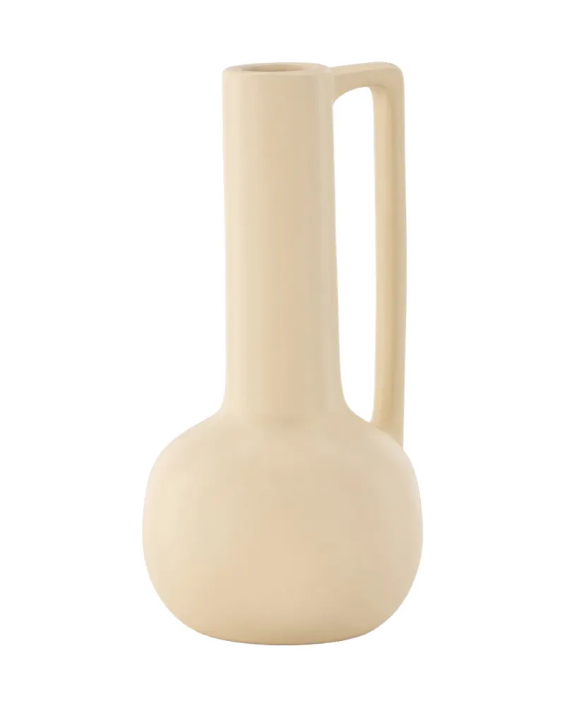 Allis Vase mit langem Henkel und Kugelbauch aus Steinzeug, Gelb