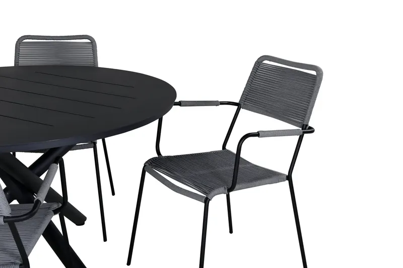Alma & Lindos Gartenmöbel-Set rund mit 4 Stühlen in Grau, Gestell Schwarz, Ansicht 3
