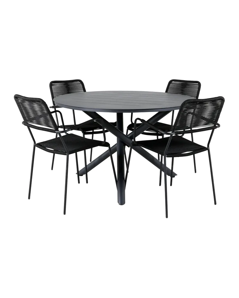Alma & Lindos Gartenmöbel-Set rund mit 4 Stühlen in Schwarz, Ansicht 1