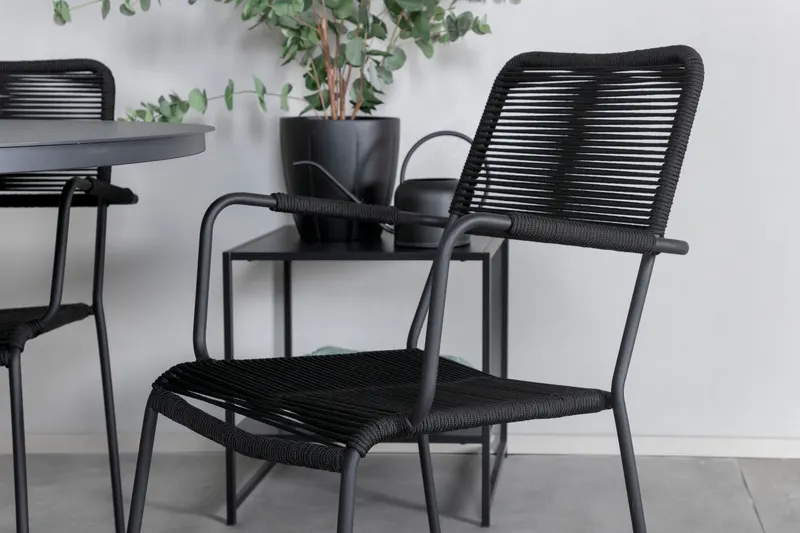 Alma & Lindos Gartenmöbel-Set rund mit 4 Stühlen in Schwarz, im Wohnraum, Ansicht 2