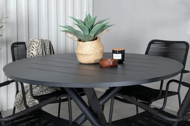 Alma & Lindos Gartenmöbel-Set rund mit 4 Stühlen in Schwarz, im Wohnraum, Ansicht 3