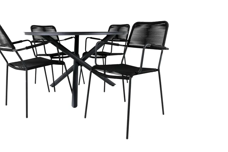 Alma & Lindos Gartenmöbel-Set rund mit 4 Stühlen in Schwarz, Ansicht 2