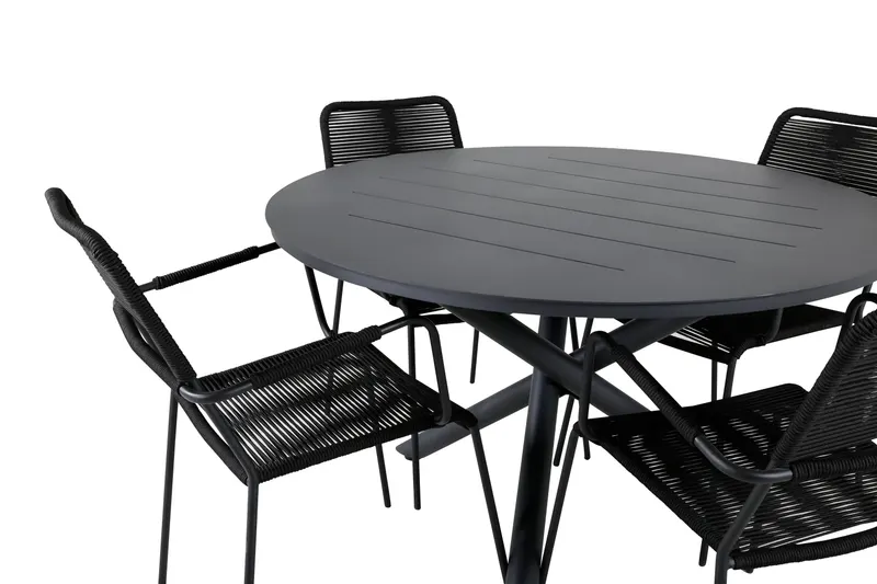 Alma & Lindos Gartenmöbel-Set rund mit 4 Stühlen in Schwarz, Ansicht 3
