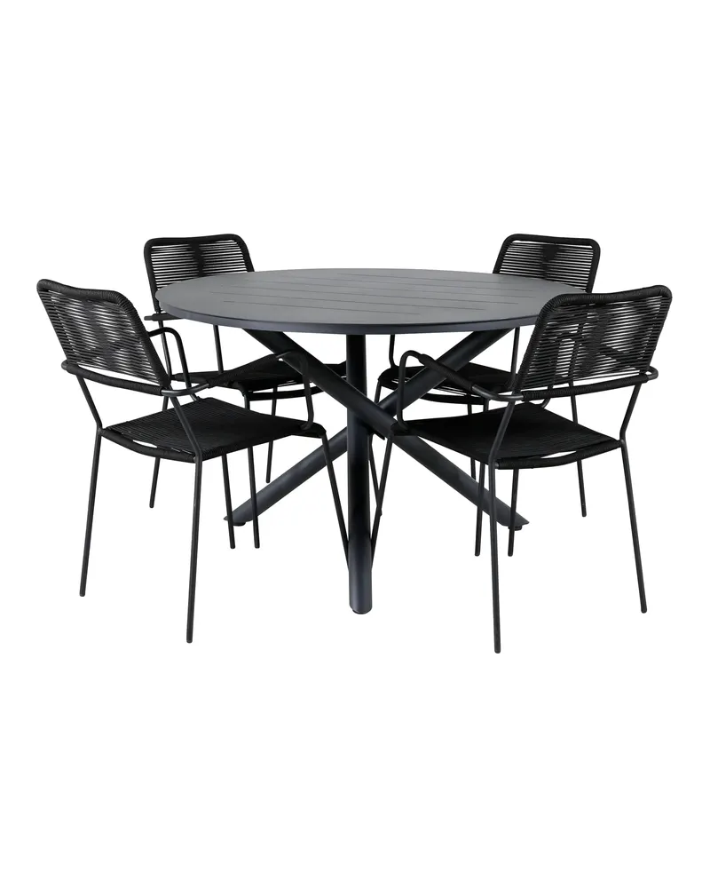 Alma & Lindos Gartenmöbel-Set rund mit 4 Stühlen in Schwarz, Ansicht 4