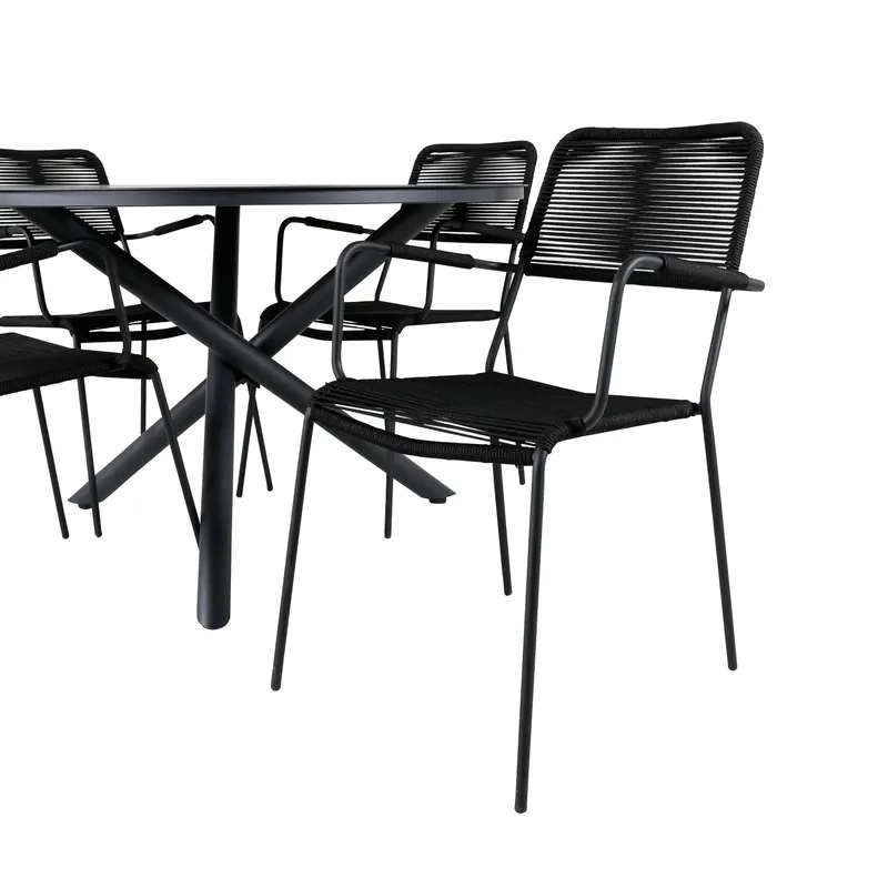 Alma & Lindos Gartenmöbel-Set rund mit 4 Stühlen in Schwarz, Ansicht 5