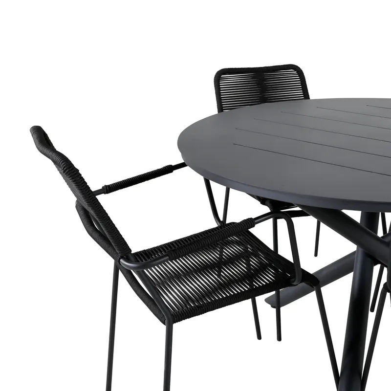 Alma & Lindos Gartenmöbel-Set rund mit 4 Stühlen in Schwarz, Ansicht 6