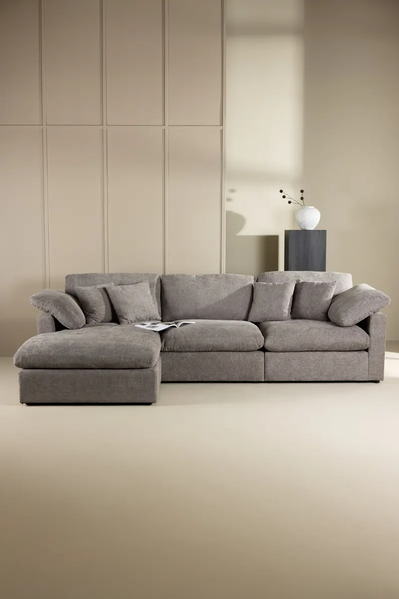 Amalfi Ecksofa mit Recamiere in Dunkelgrau, im Wohnraum, Ansicht 8