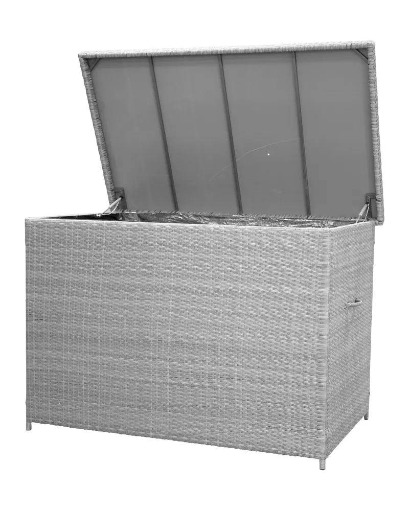 Amazon Gartenbox aus Geflecht mit Klappdeckel in Grau