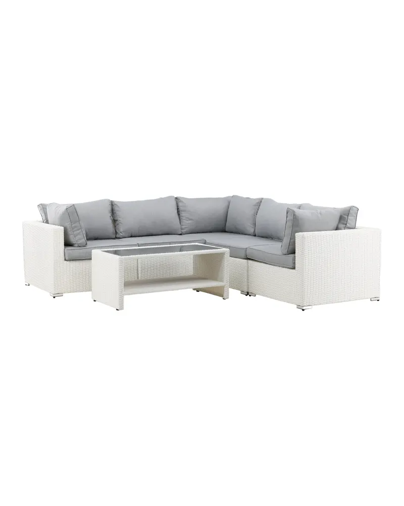 Amazon Gartenlounge mit modularem Ecksofa und Glastisch, Weiß