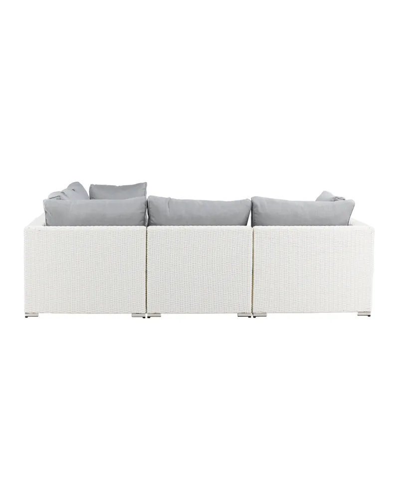 Amazon Gartenlounge mit Ecksofa und Glastisch in Table: H:46 L:110 W:60 Sofa: D:87 H:65 W:249 × 249 cm, Weiß, Ansicht 12