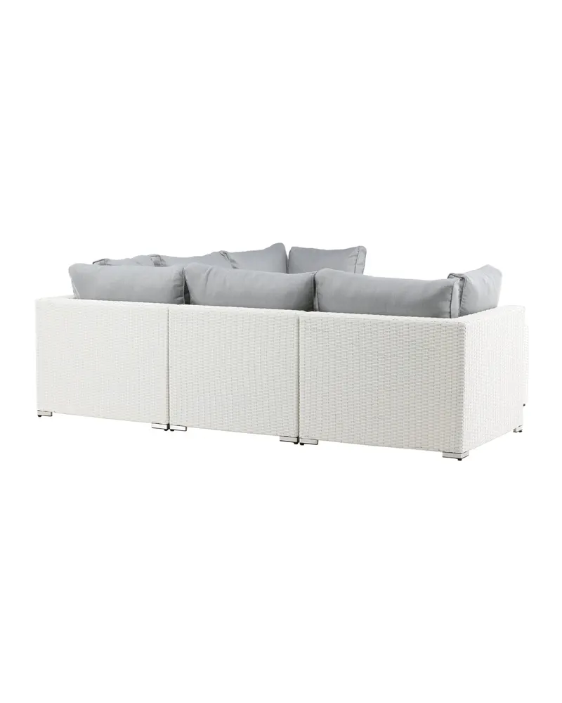 Amazon Gartenlounge mit Ecksofa und Glastisch in Table: H:46 L:110 W:60 Sofa: D:87 H:65 W:249 × 249 cm, Weiß, Ansicht 13