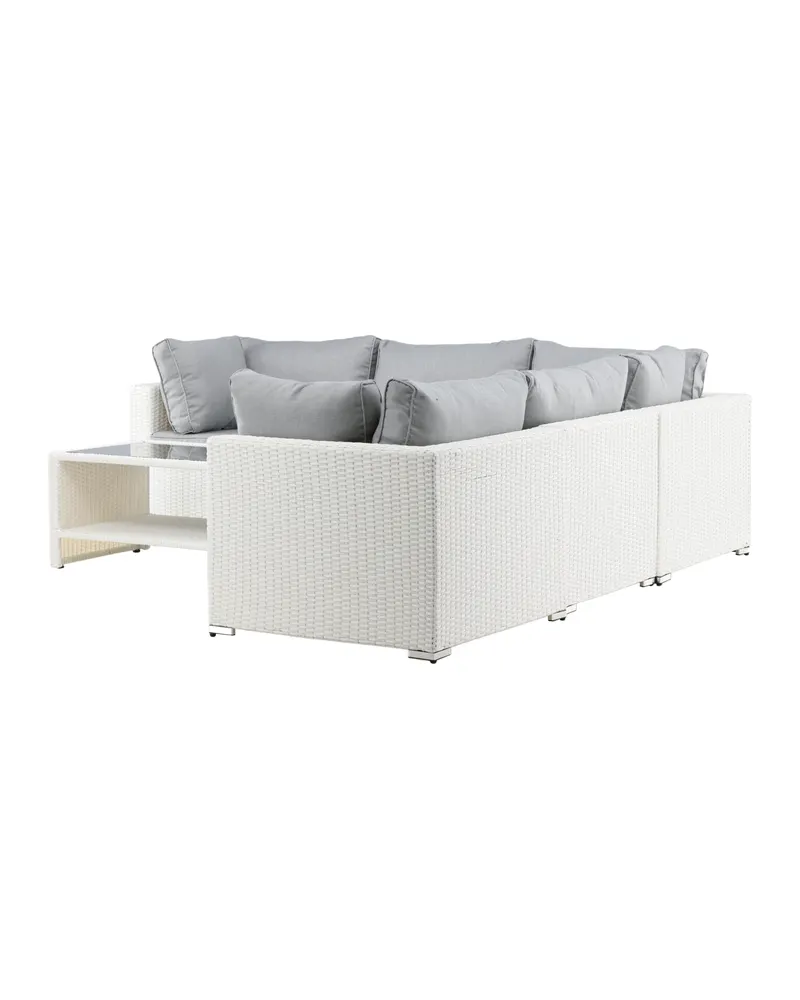 Amazon Gartenlounge mit Ecksofa und Glastisch in Table: H:46 L:110 W:60 Sofa: D:87 H:65 W:249 × 249 cm, Weiß, Ansicht 4