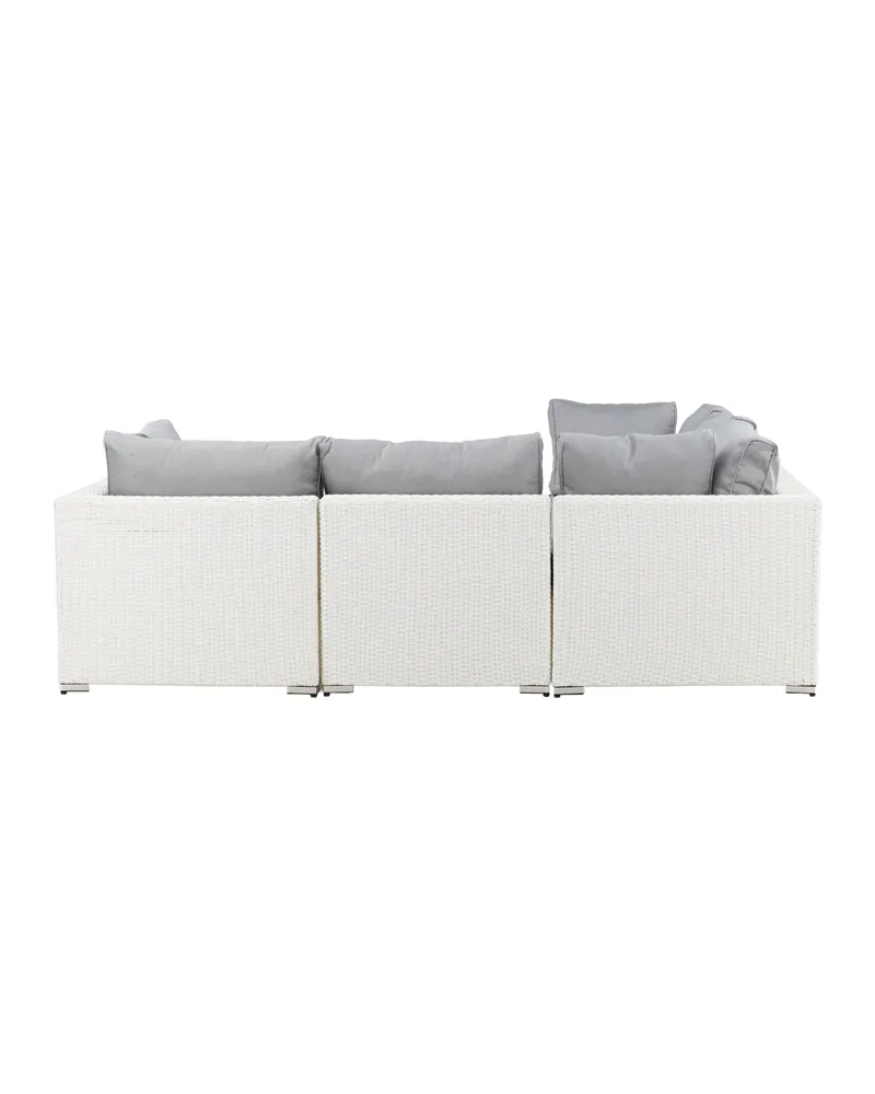 Amazon Gartenlounge mit Ecksofa und Glastisch in Table: H:46 L:110 W:60 Sofa: D:87 H:65 W:249 × 249 cm, Weiß, Ansicht 5