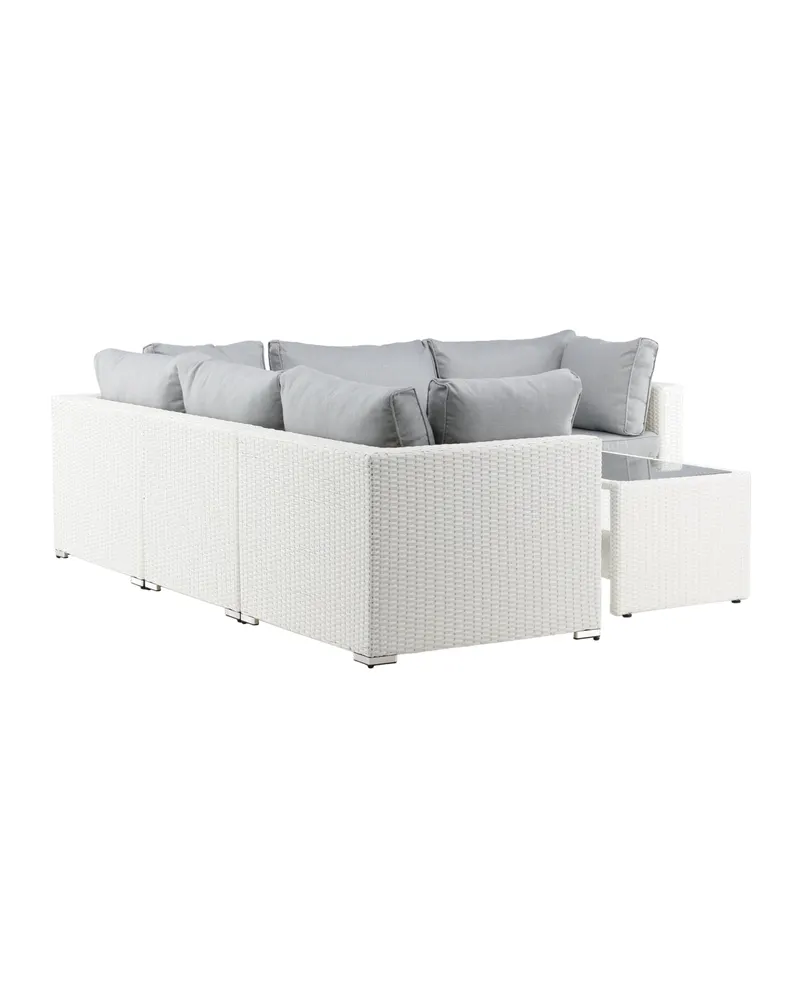 Amazon Gartenlounge mit Ecksofa und Glastisch in Table: H:46 L:110 W:60 Sofa: D:87 H:65 W:249 × 249 cm, Weiß, Ansicht 9