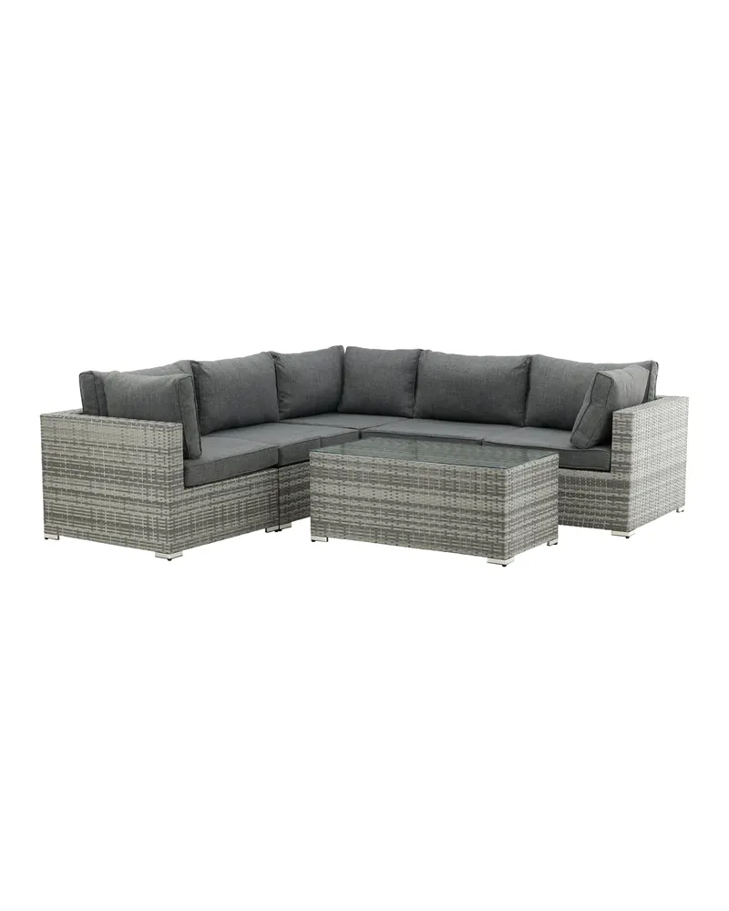 Amazon Gartenlounge mit Ecksofa und Glastisch in Table: H:46 L:110 W:60 Sofa: D:75 H:65 W:249 × 249 cm, Grau, Ansicht 1