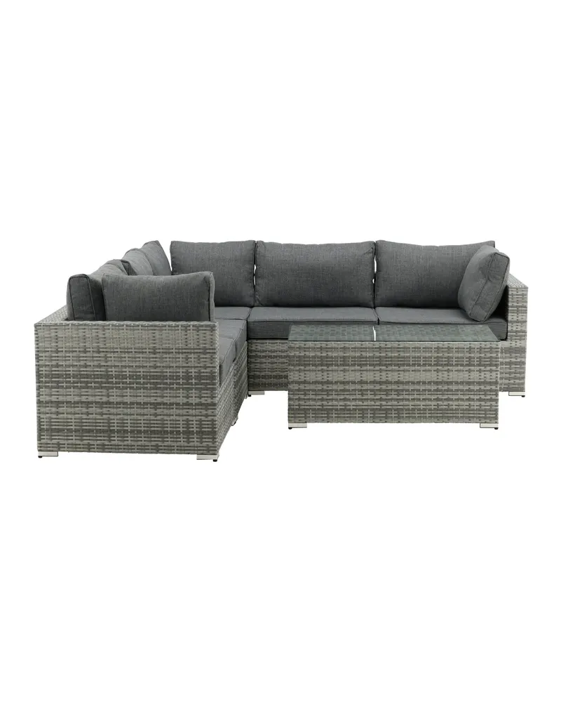 Amazon Gartenlounge mit Ecksofa und Glastisch in Table: H:46 L:110 W:60 Sofa: D:75 H:65 W:249 × 249 cm, Grau, Ansicht 4