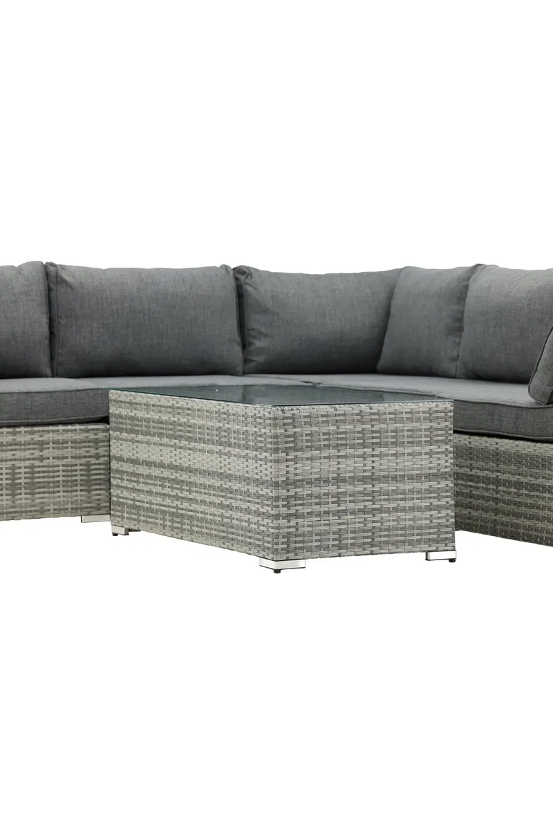 Amazon Gartenlounge mit Ecksofa und Glastisch in Table: H:46 L:110 W:60 Sofa: D:75 H:65 W:249 × 249 cm, Grau, Ansicht 6