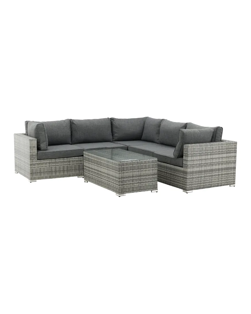 Amazon Gartenlounge mit Ecksofa und Glastisch in Table: H:46 L:110 W:60 Sofa: D:75 H:65 W:249 × 249 cm, Grau, Ansicht 7