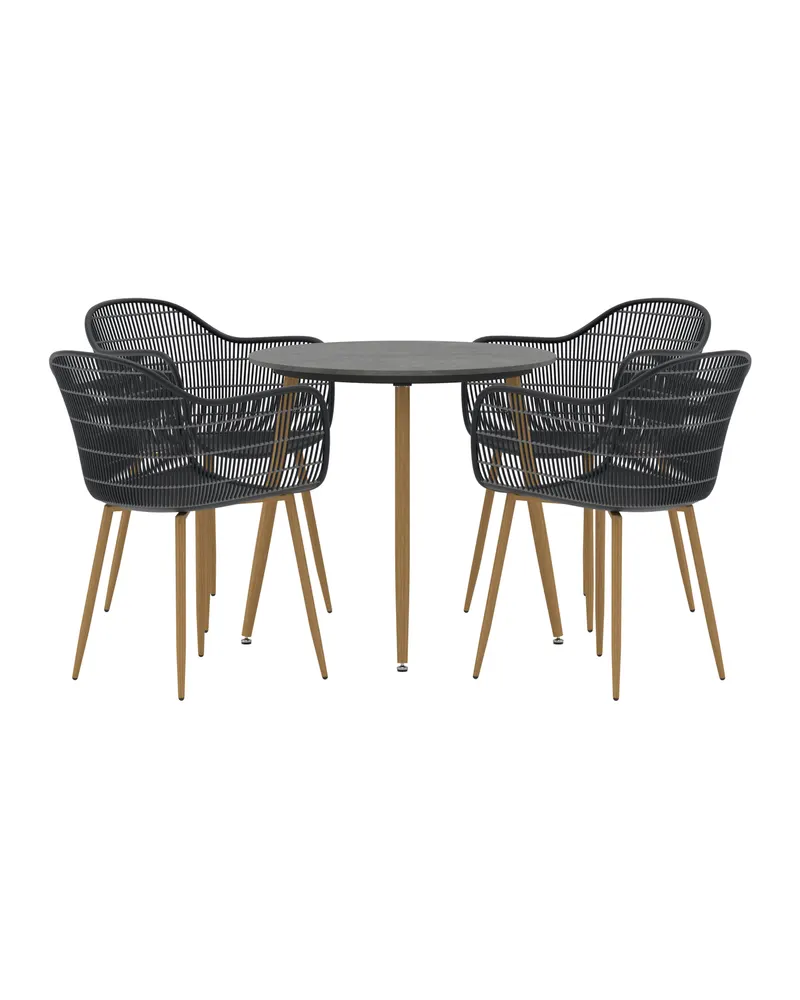Anafi Gartenmöbel-Set rund: Keramiktisch Ø 80 cm und 4 Stühle, Schwarz