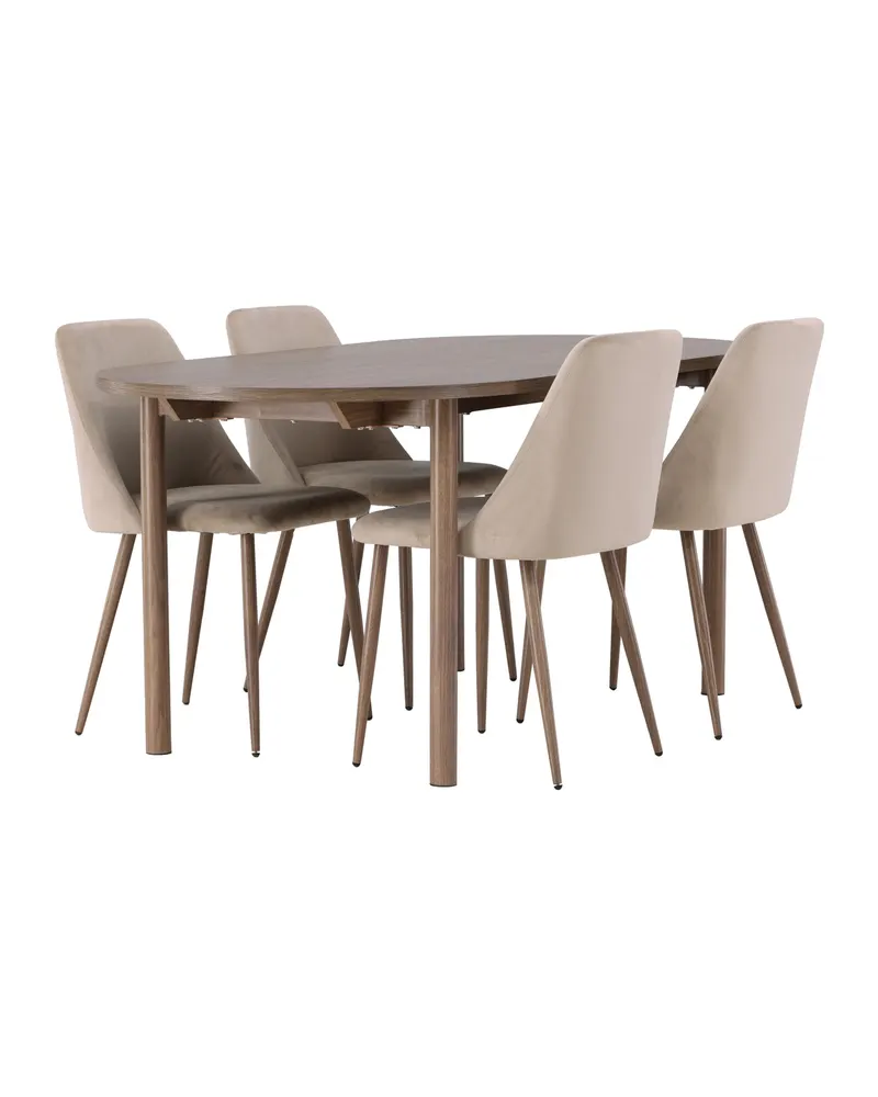Andy & Night Essgruppe mit ovalem Esstisch und 4 gepolsterten Stühlen in Beige, Gestell Walnuss, Ansicht 1
