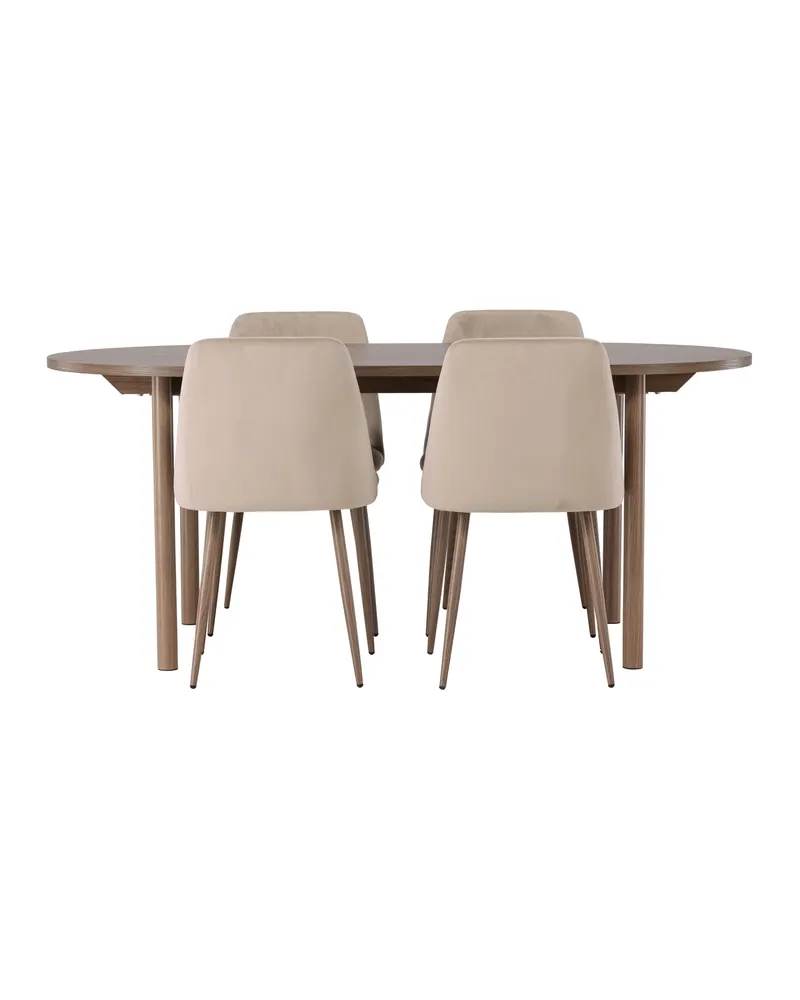 Andy & Night Essgruppe mit ovalem Esstisch und 4 gepolsterten Stühlen in Beige, Gestell Walnuss, Ansicht 2