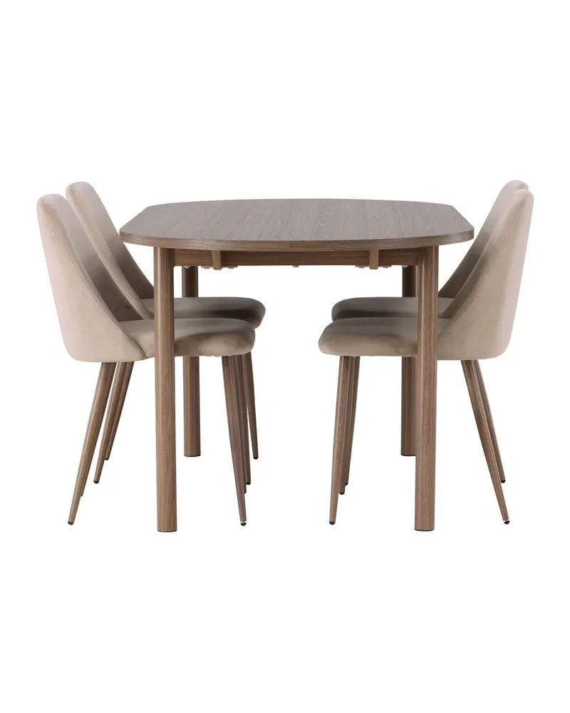 Andy & Night Essgruppe mit ovalem Esstisch und 4 gepolsterten Stühlen in Beige, Gestell Walnuss, Ansicht 3