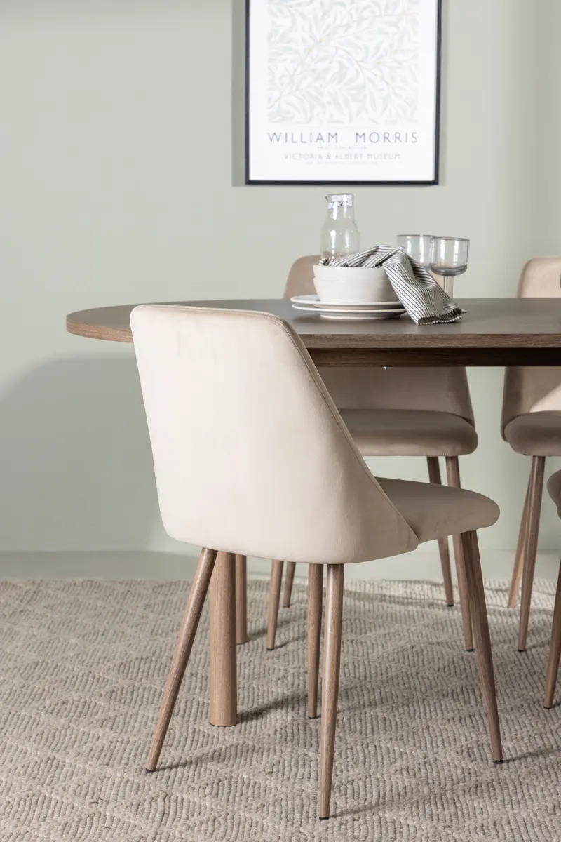 Andy & Night Essgruppe mit ovalem Esstisch und 4 gepolsterten Stühlen in Beige, Gestell Walnuss, im Wohnraum, Ansicht 2