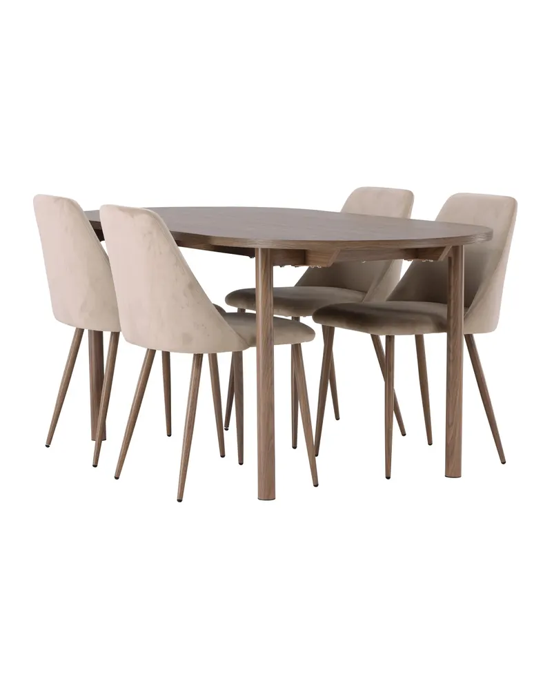 Andy & Night Essgruppe mit ovalem Esstisch und 4 gepolsterten Stühlen in Beige, Gestell Walnuss, Ansicht 4